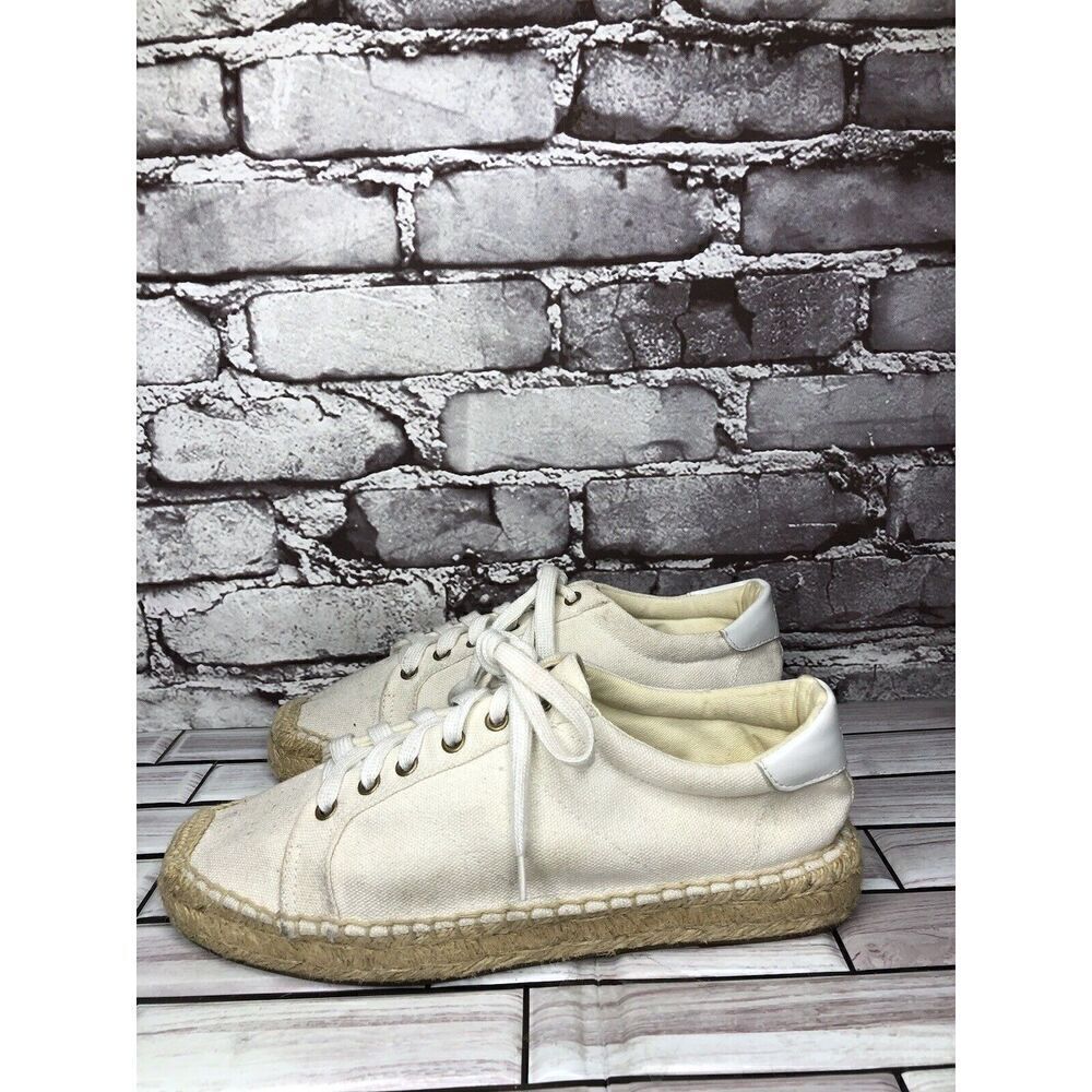 Soludos White Tan Espadrille Platform Lace Up Sneakers Women Sz 9M US/39.5EU